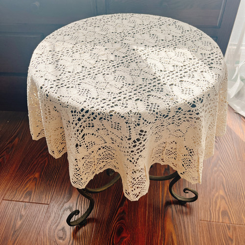 米色（130厘米）（150厘米）（180厘米）棉线钩花圆桌布