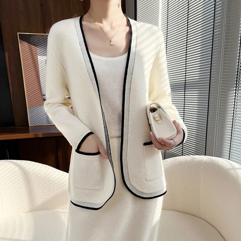 新款时尚羊绒套装女2025年显瘦针织开衫毛衣半身裙气质羊毛两件套