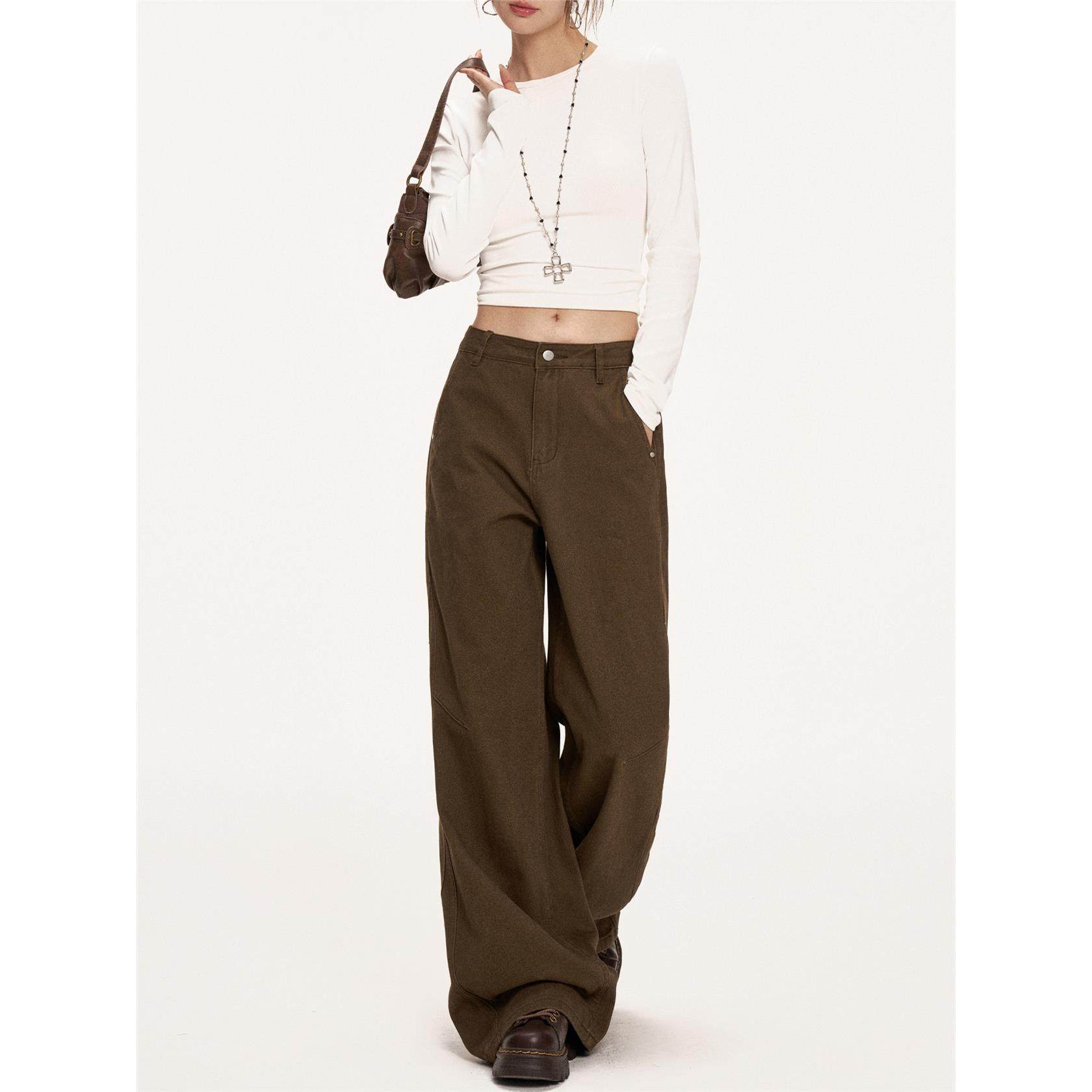 美式覆古棕咖色高腰阔腿牛仔裤女2025秋冬新款宽松显瘦拖地直筒裤,个性定制/设计服务/DIY,棉服工装,淘宝优惠券,粉丝福利购,淘宝优惠卷