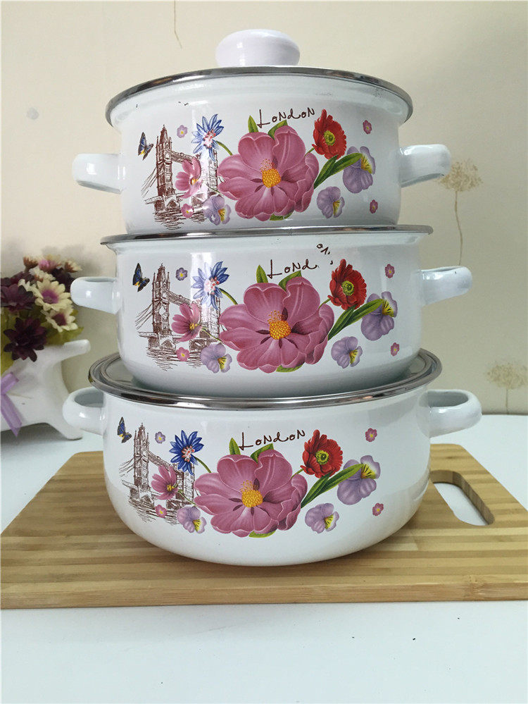 珐琅搪瓷三件套锅煲汤炖锅煮面煎药锅电磁炉燃气灶通用家用双耳锅