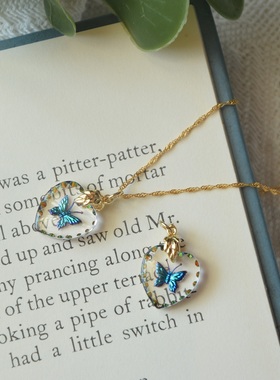 炫彩蝴蝶琉璃仿宝石复古项链