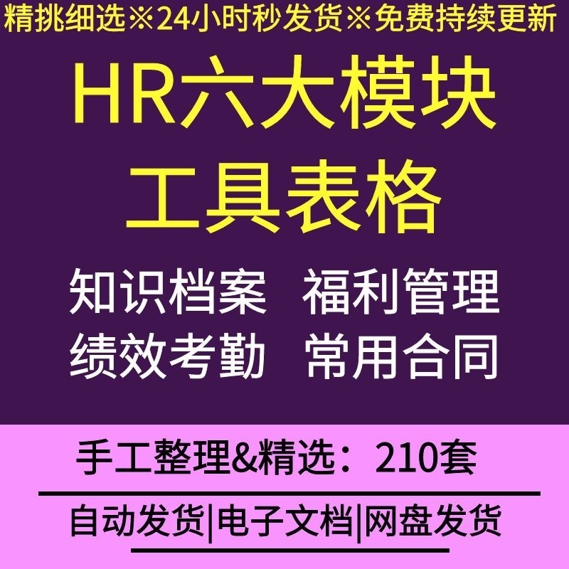HR六大模块工具表格员工招聘培训合同试用人事档案薪酬绩效管理