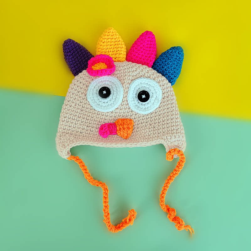 可爱火鸡帽子小孩子生日礼物拍照氛围摆拍道具手工编织宝宝毛线帽