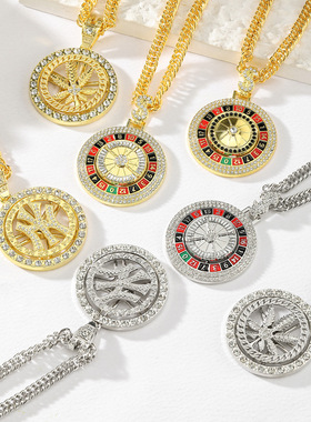 可旋转美元镶钻项链美式潮流链子