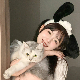 卡通可爱帕恰狗发箍黑白狗狗韩系学生毛绒耳朵发饰洗脸化妆头箍女