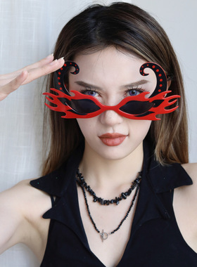 搞怪小恶魔牛角火焰眼镜整蛊道具