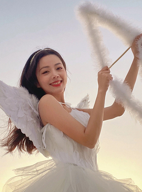 纯欲拍照天使翅膀道具cos精灵白色羽毛弓箭万圣节装饰圣诞节服饰