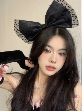 黑色波点蕾丝网纱大蝴蝶结发箍女个性夸张高级感头饰发卡拍照发饰
