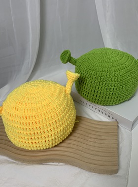 怪物史莱克秋冬帽子男女手工编织针织黄色卡通痞幼抖音同款毛线帽