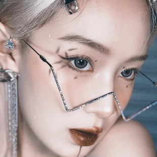 ins半框无镜片镜框眼镜架女欧美时尚 金属链条眼镜框 街拍凹造型w款