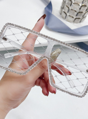 欧美镶钻网纱大框太阳镜个性墨镜