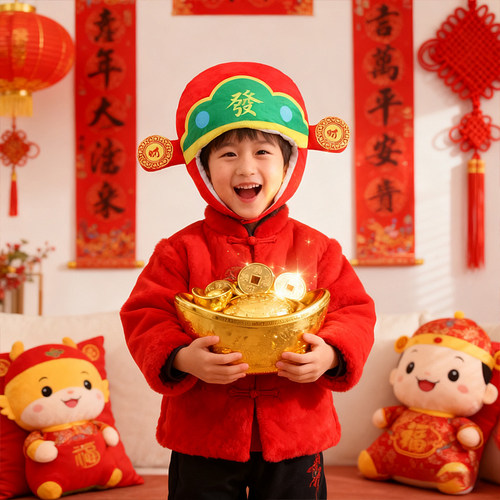 可爱搞怪发财头套帽子财神爷头饰