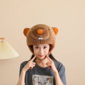 卡通可爱小动物头套帽子搞怪土拨鼠头饰创意儿童拍照表演装 扮道具