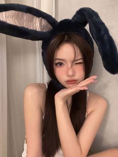 暗黑风纯欲兔子头套帽子网红同款兔耳朵头饰女万圣节表演拍照道具