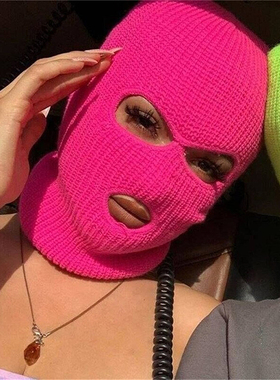 巴拉克拉法帽搞怪头套秋冬蒙面防风面罩保暖黑色针织毛线冷帽子男