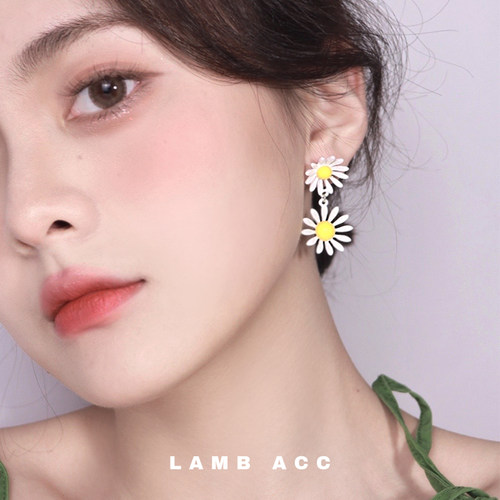 小雏菊双层花朵耳钉耳夹