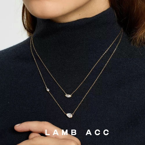 LAMB ACC 时髦ins风水滴马眼石吊坠不锈钢项链镀18k金锁骨链项链