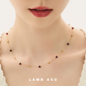 LAMB ACC月光末石 复古手工金珠钛钢链条天然石榴石酒红锁骨项链