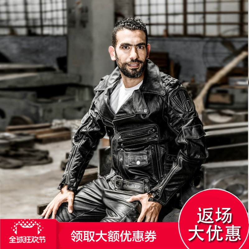 HARLEYANGEL真皮皮衣男翻领修身斜拉链头层牛皮黑色短款皮夹克