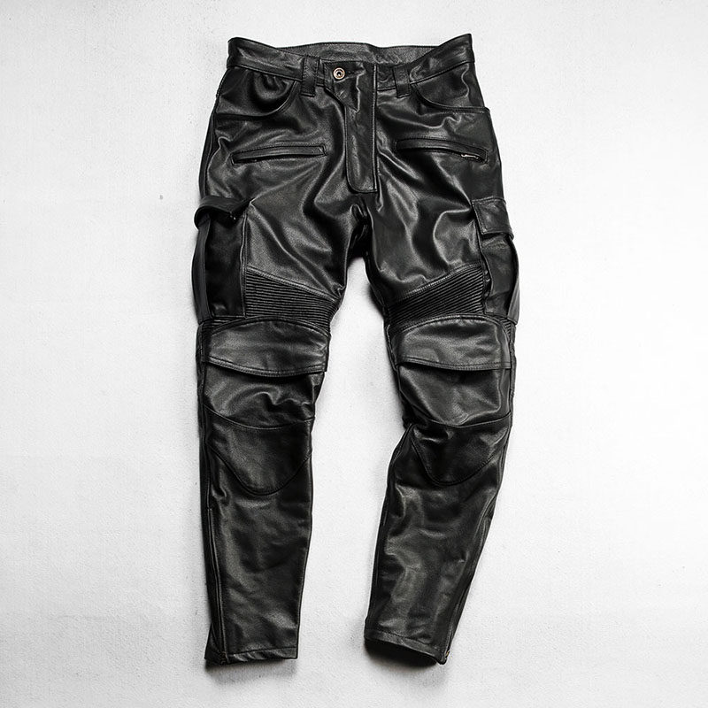 春秋工装机车骑行真皮皮裤男日系修身防风保暖多兜哈雷黄牛皮长裤