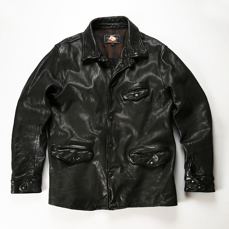 油蜡全植鞣绵羊皮皮衣男女情侣款日系复古小机车司闸员真皮夹克