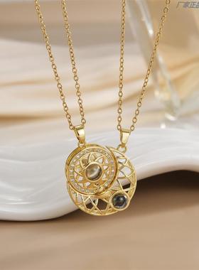 闺蜜小挂件二人磁吸太阳月亮一人一半时尚百搭高级感情侣项炼一对