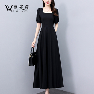 裙子 气质洋气高级感夏天显瘦赫本风长款 女夏季 黑色连衣裙2024新款