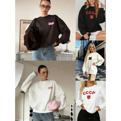 俄罗斯街拍潮流宽松印花休闲卫衣女Fashion Loose Print Pullover