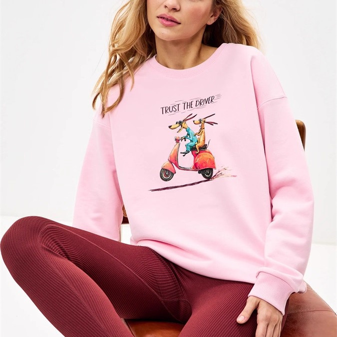 欧美风新款时尚休闲宽松圆领长袖印花卫衣上衣 Printed loose top