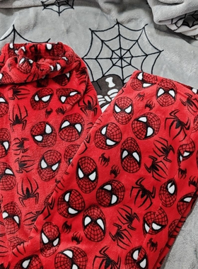 法兰绒男女睡裤蜘蛛侠个性宽松版直筒高腰印花厚款秋冬加绒加厚