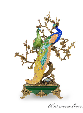 新中式孔雀摆件入户玄关装饰摆件富贵招财欧式别墅客厅送礼C5785