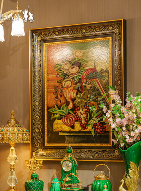 卡斯特兰欧式实木挂画客厅餐厅工艺画沙发背景墙高级感装饰画7563