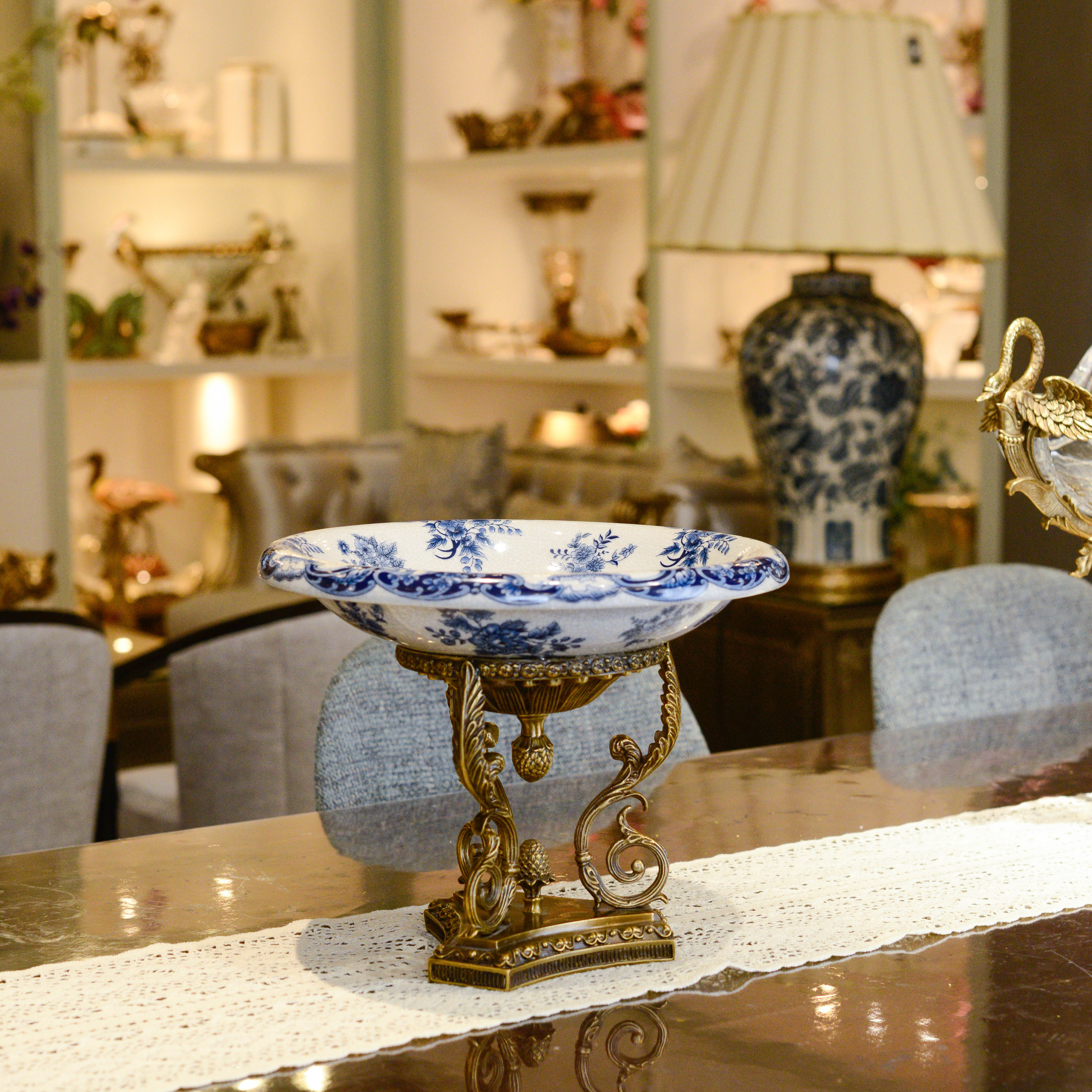 欧式美式装饰摆件铜配瓷青花果盘法式家居客厅餐桌果斗玄关饰品,家居饰品,果盘/果篓,淘宝优惠券,粉丝福利购,淘宝优惠卷