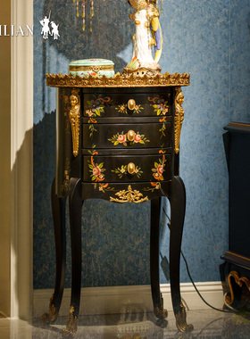 卡斯特兰法式奢华木质花几家具边几雕刻彩绘风景客厅角几C2211