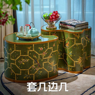 卡斯特兰美式茶几手绘木质鸟语花香欧式咖啡桌客厅茶室套几C2432