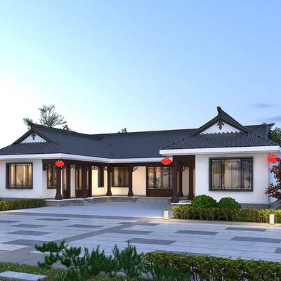 农村自建房设计图一层三合院带堂屋建筑施工图中式小别墅设计图纸