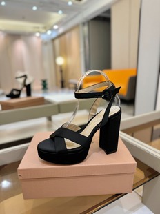 2025欧美新款 时尚 性感一字带高跟鞋 女粗跟凉鞋