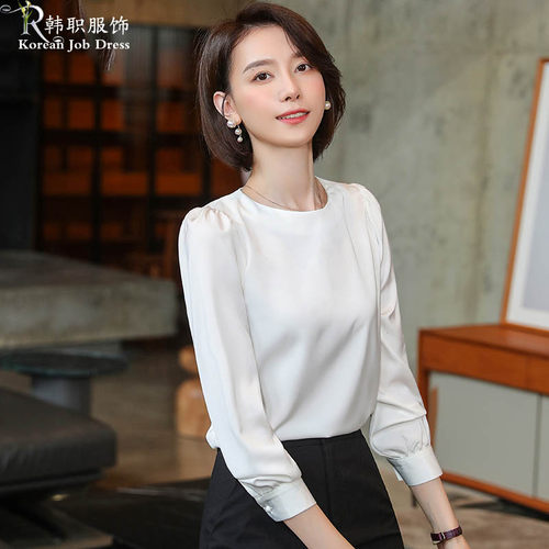 秋季新款韩版圆领工作服白色衬衫