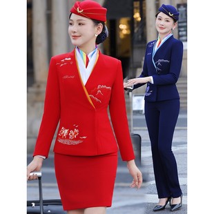 国风空姐制服空乘礼仪乘务员职业女套装高端前台接待工作装军鼓服