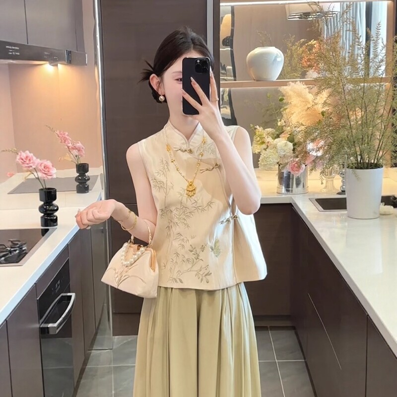 新中式国风套装女夏温柔气质高级感提花无袖上衣休闲阔腿裤两件套,女装/女士精品,时尚套装,淘宝优惠券,粉丝福利购,淘宝优惠卷