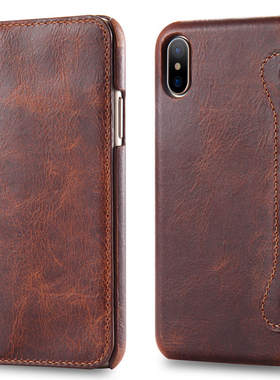 适用苹果XS Max头层牛皮油蜡翻盖手机皮套iPhone8真皮插卡保护套