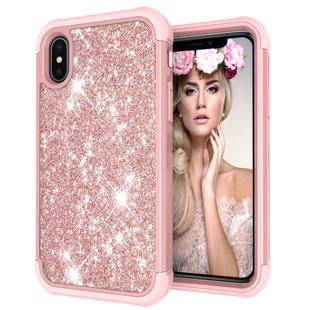 适用iPhoneXS硅胶PC三合一防震防摔闪粉手机壳撞色全包 Max保护套