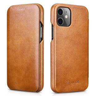 适用iPhone13头层牛皮曲屏复古翻盖手机皮套苹果13 Pro真皮保护套