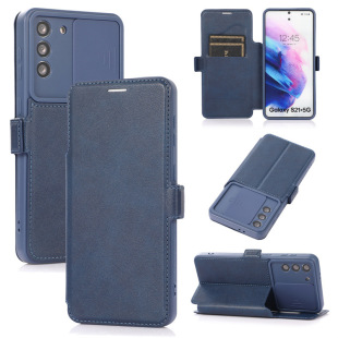 适用三星S21 Ultra推窗精孔手机皮套S21Plus翻盖插卡支架保护套