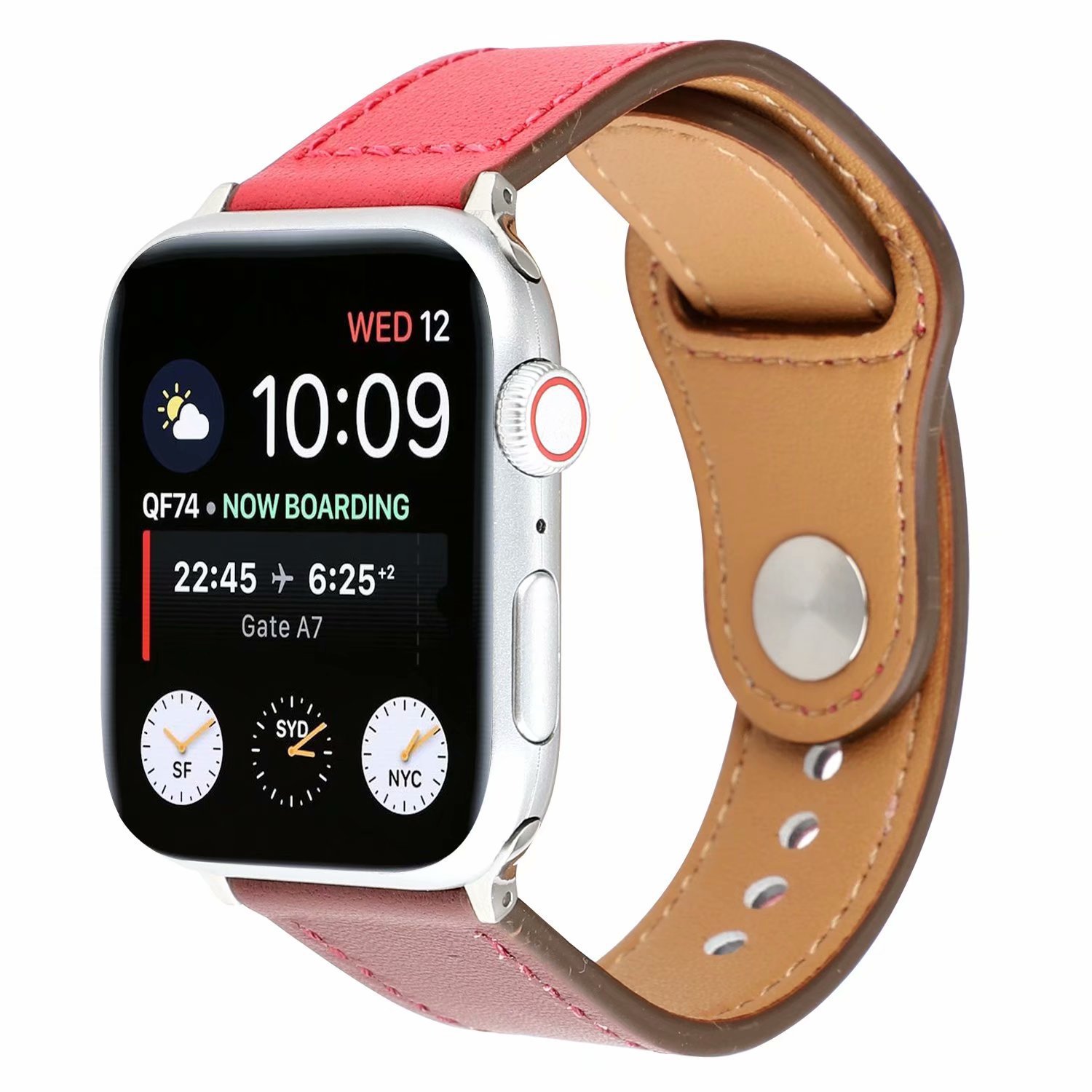 适用于爱马仕苹果手表皮革表带双色圆扣iwatch1234代撞色运动表带