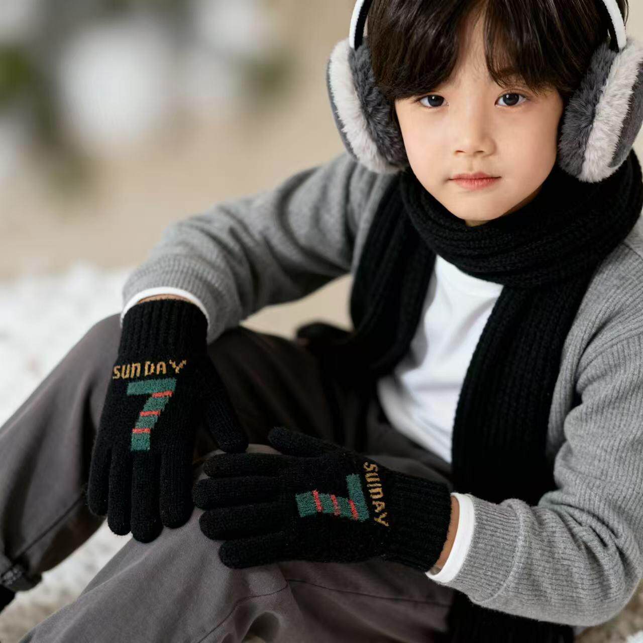 儿童手套五指秋冬针织全指女童宝宝卡通可爱男童幼儿园小孩子保暖