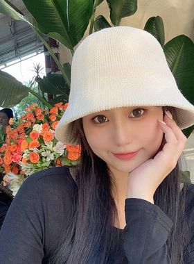 秋冬帽子女针织雪尼尔水桶帽舒颜出行显脸小盆帽日系编织渔夫帽潮