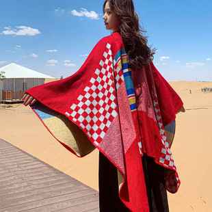 秋冬季保暖围巾民族风开叉披肩两用加厚尼泊尔旅游斗篷空调房披肩