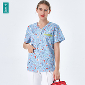 戈美恩洗手衣女短袖 印花护士服口腔医生工作服手术室专用服隔离服