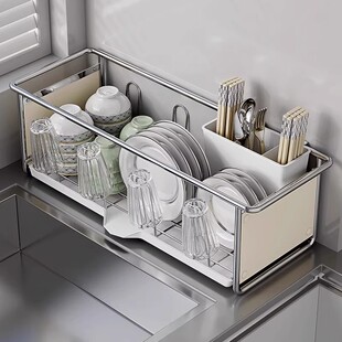 碗碟收纳架厨房台面家用碗碟盘沥水架筷笼杯子架多功能碗具置物架